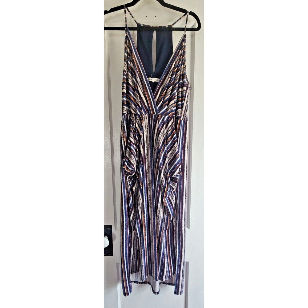 BCBGeneration midi Dress L striped draped faux wrap pockets Sz L